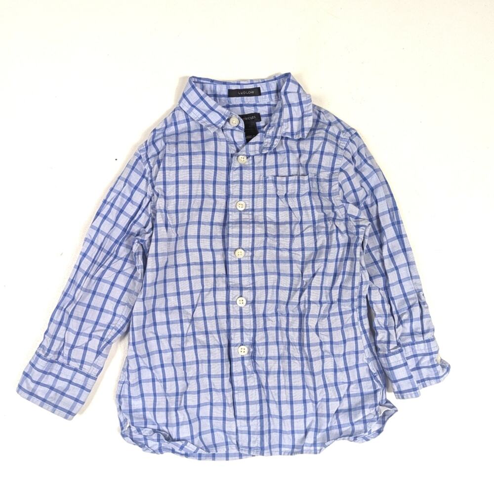 Crewcuts Button Down Shirt Boys Sz 2 Blue Gingham Long Sleeve Ludlow